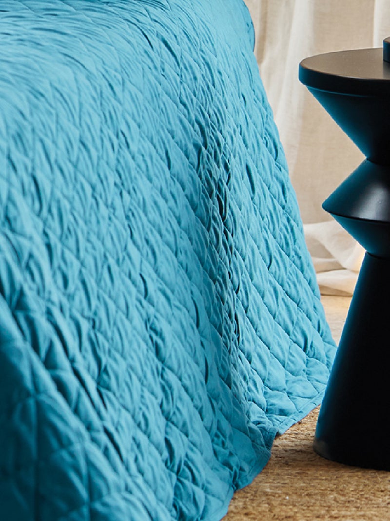 Colcha y fundas de almohada de terciopelo acolchado Azul pavo real - Kiabi