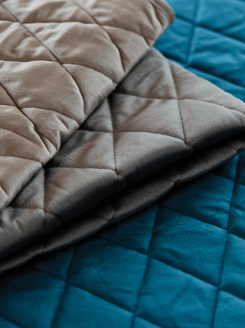 Colcha y fundas de almohada de terciopelo acolchado Azul pavo real - Kiabi
