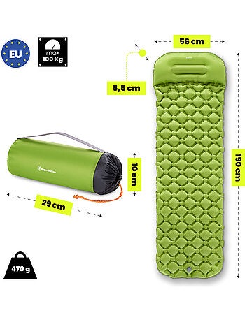 Colchón hinchable campmat hypermotion ultraligero con almohada integrada para camping y trekking