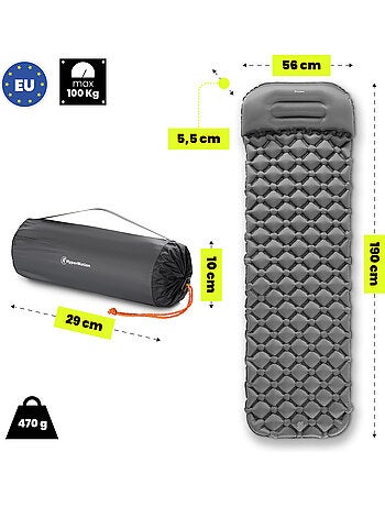 Colchón hinchable campmat hypermotion ultraligero con almohada integrada para camping y trekking