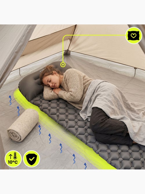 Colchón hinchable campmat hypermotion ultraligero con almohada integrada para camping y trekking - Kiabi