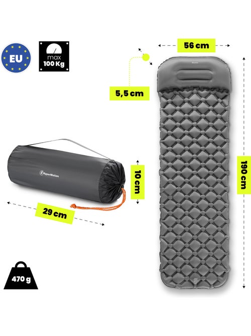 Colchón hinchable campmat hypermotion ultraligero con almohada integrada para camping y trekking - Kiabi
