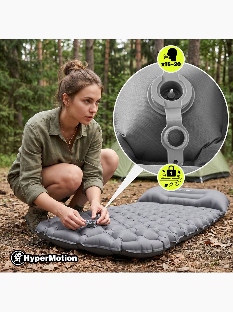 Colchón hinchable campmat hypermotion ultraligero con almohada integrada para camping y trekking Negro - Kiabi
