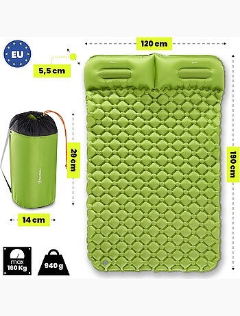 Colchón hinchable doble campmat 2 - ultraligero con almohadas integradas para camping y trekking