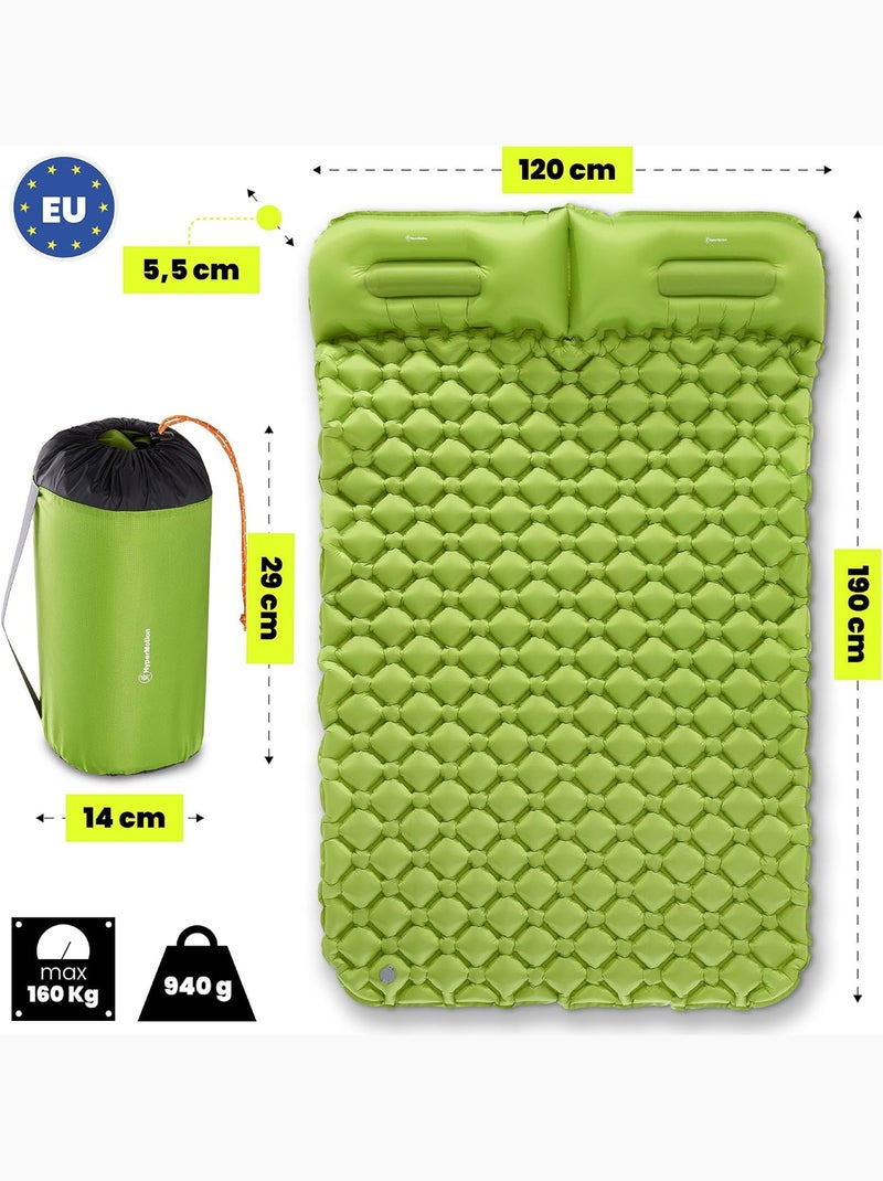 Colchón hinchable doble campmat 2 - ultraligero con almohadas integradas para camping y trekking Verde - Kiabi