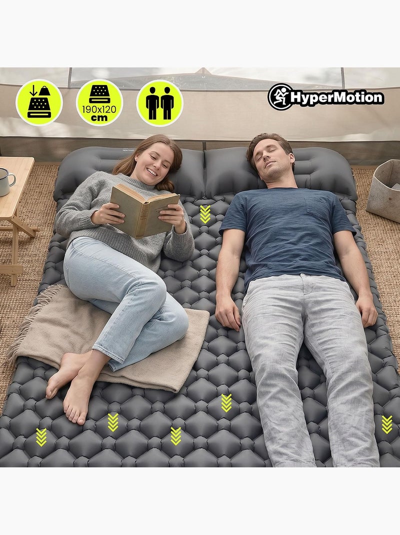 Colchón hinchable doble campmat 2 hypermotion con almohadas integradas para camping y trekking Gris - Kiabi