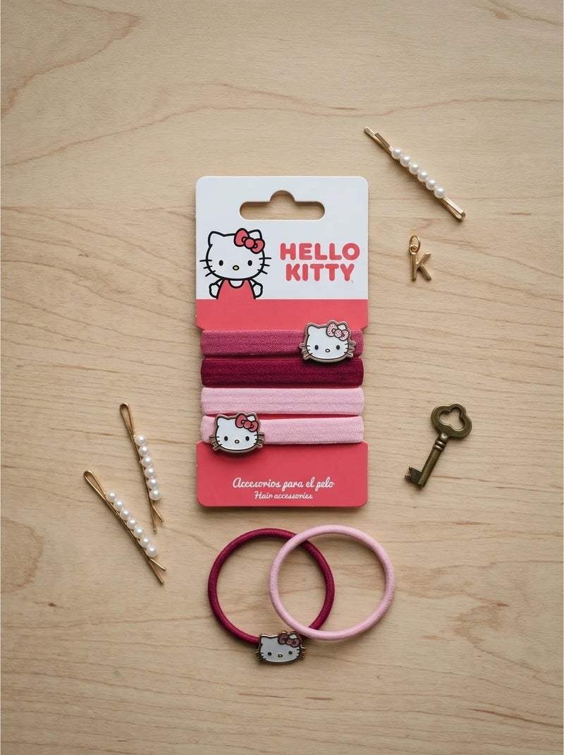 Coleteros x4 elásticos suaves para el pelo hello kitty Rosa - Kiabi