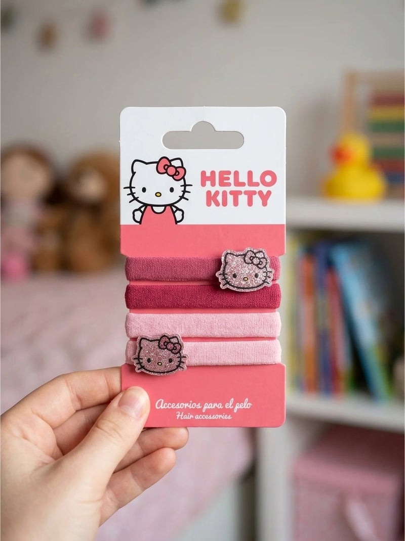 Coleteros x4 elásticos suaves para el pelo hello kitty Rosa - Kiabi