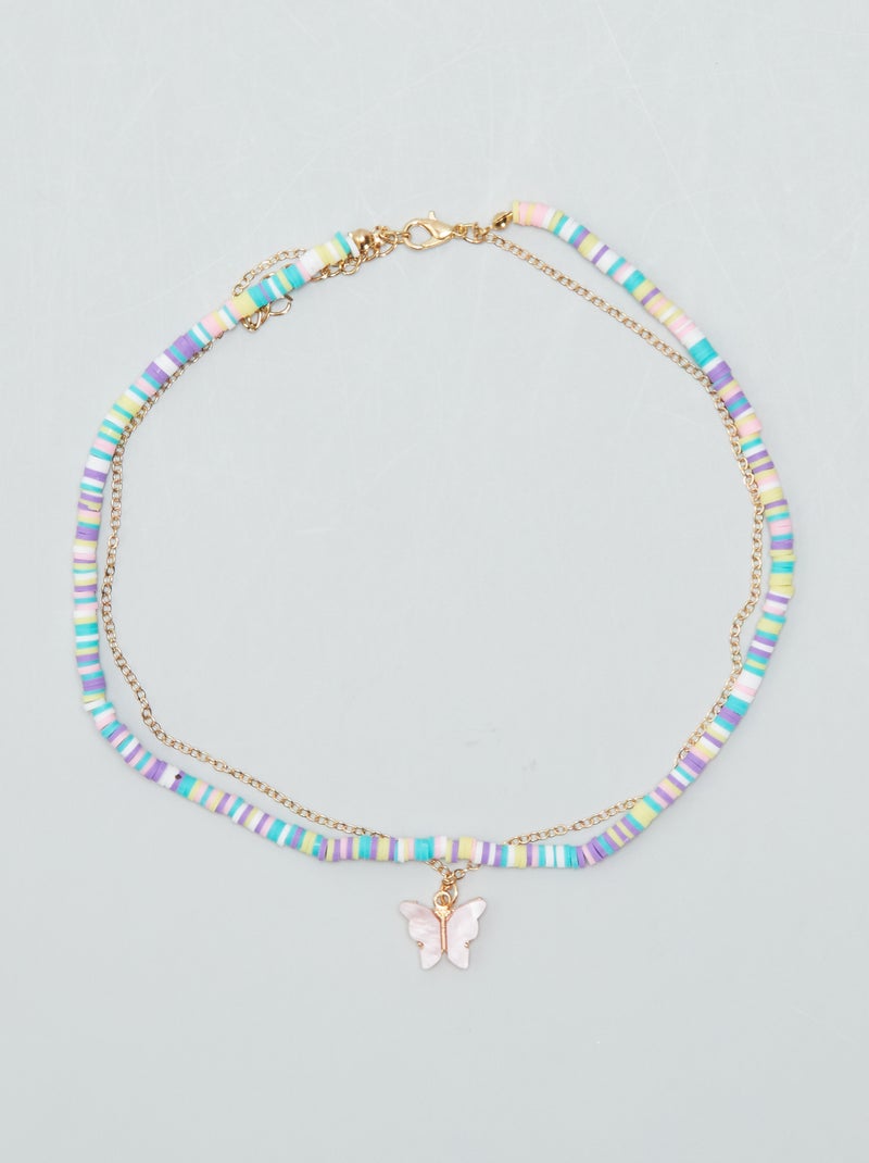 Collar de perlas y mariposa con varias vueltas ROSA - Kiabi