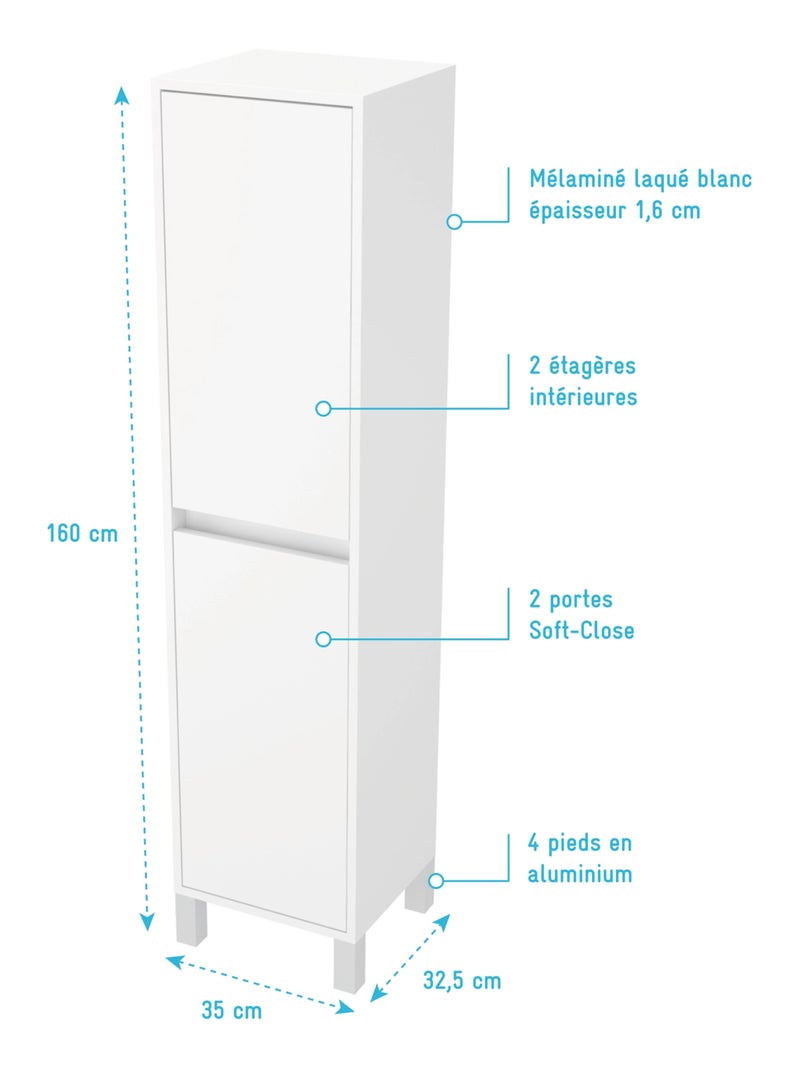 Columna de baño de 2 puertas Blanco - Kiabi