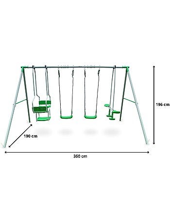 Columpio 6 Plazas HyperMotion - 2 Asientos, Cara a Cara y Asiento Cesta - Estructura 300 kg