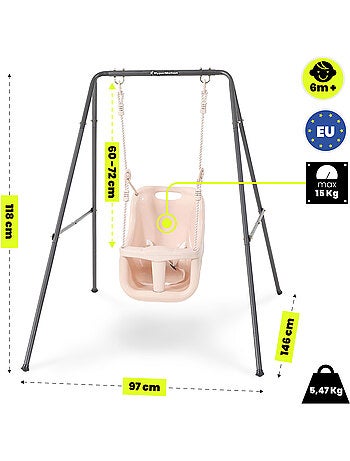 Columpio bebé HyperMotion con cinturón de seguridad, acero estable, 6+ meses, interior/exterior