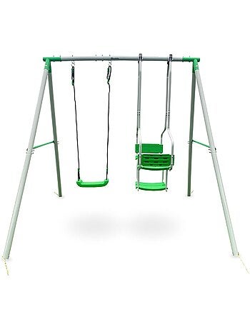 Columpio de jardín infantil 3 plazas con asiento doble y estructura de acero para niños