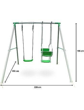 Columpio de jardín infantil 3 plazas con asiento doble y estructura de acero para niños