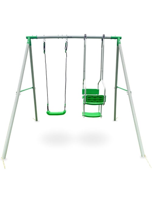 Columpio de jardín infantil 3 plazas con asiento doble y estructura de acero para niños - Kiabi