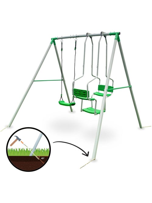 Columpio de jardín infantil 3 plazas con asiento doble y estructura de acero para niños - Kiabi