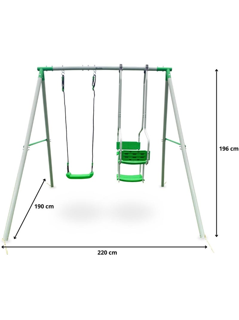 Columpio de jardín infantil 3 plazas con asiento doble y estructura de acero para niños Verde - Kiabi