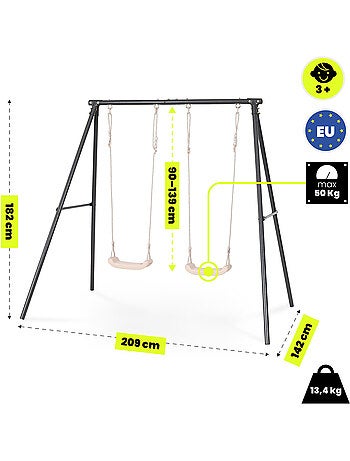 Columpio doble de jardín hypermotion - acero 3-12 años - 2 asientos 100 kg