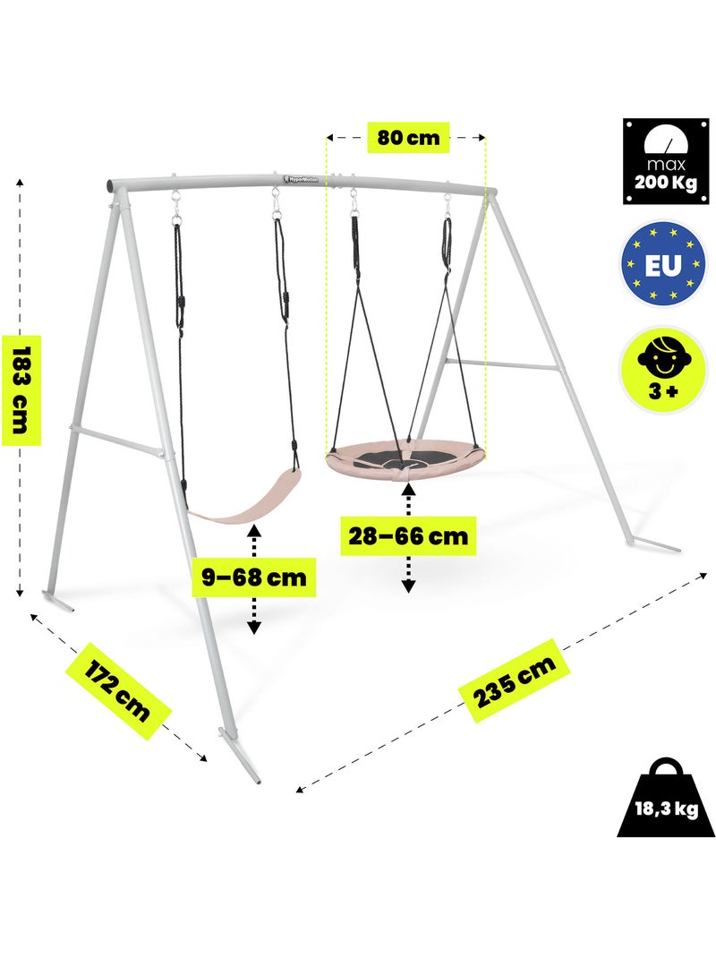 Columpio doble HyperMotion 2 en 1 con nido y asiento infantil Beige - Kiabi