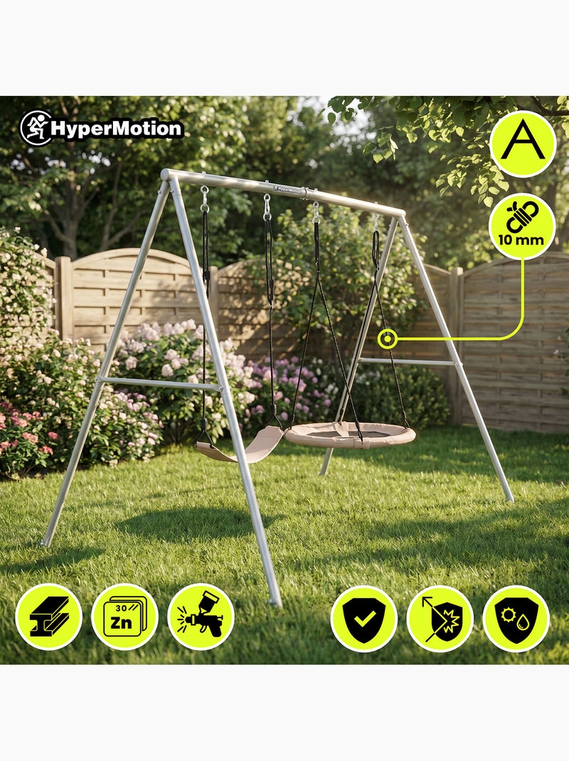 Columpio doble HyperMotion 2 en 1 con nido y asiento infantil Beige - Kiabi