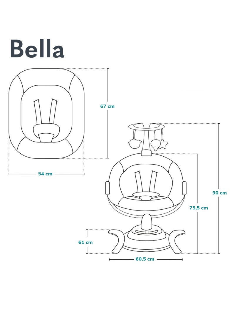 Columpio eléctrico LIONELO Bella 360° - Ligero - 12 melodías - 6 modos - Control remoto Gris blanco - Kiabi