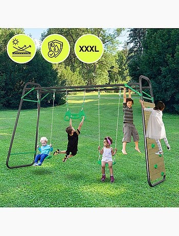 Columpio xxl hypermotion de acero con trapecio y pared de escalada