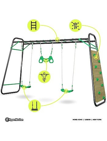Columpio xxl hypermotion de acero con trapecio y pared de escalada