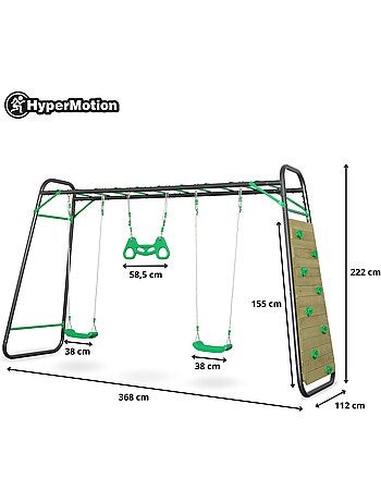 Columpio xxl hypermotion de acero con trapecio y pared de escalada