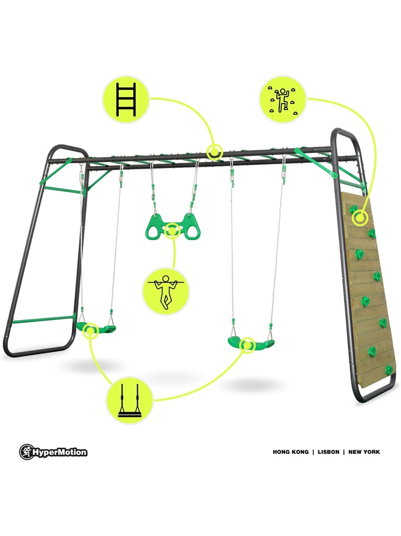 Columpio XXL HyperMotion de acero con trapecio y pared de escalada Verde - Kiabi