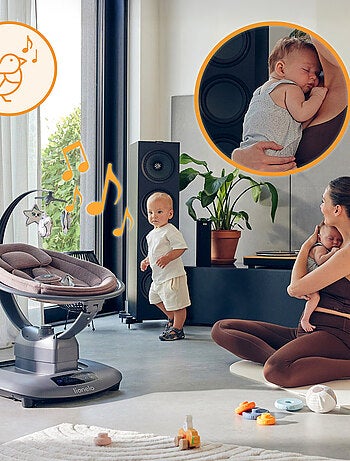 Columpio/hamaca eléctrico para bebé LIONELO Blossom - Funda de bambú al 60% - 5 movimientos - Contro