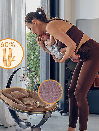 Columpio/hamaca eléctrico para bebé LIONELO Blossom - Funda de bambú al 60% - 5 movimientos - Contro