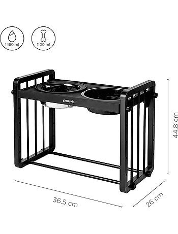Comedero elevado para perros PELUVIO Levee - 2 cuencos - Altura ajustable- Comedero antisalpicaduras