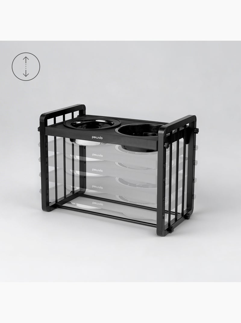 Comedero elevado para perros PELUVIO Levee - 2 cuencos - Altura ajustable- Comedero antisalpicaduras Negro - Kiabi