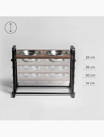 Comedero elevado para perros PELUVIO Levee - 2 cuencos - Altura ajustable- Comedero antisalpicaduras