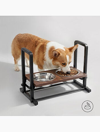 Comedero elevado para perros PELUVIO Levee - 2 cuencos - Altura ajustable- Comedero antisalpicaduras