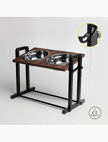 Comedero elevado para perros PELUVIO Levee - 2 cuencos - Altura ajustable- Comedero antisalpicaduras