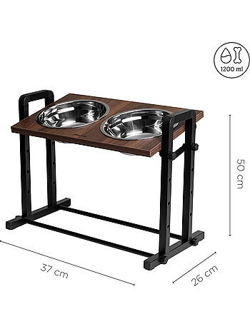 Comedero elevado para perros PELUVIO Levee - 2 cuencos - Altura ajustable- Comedero antisalpicaduras