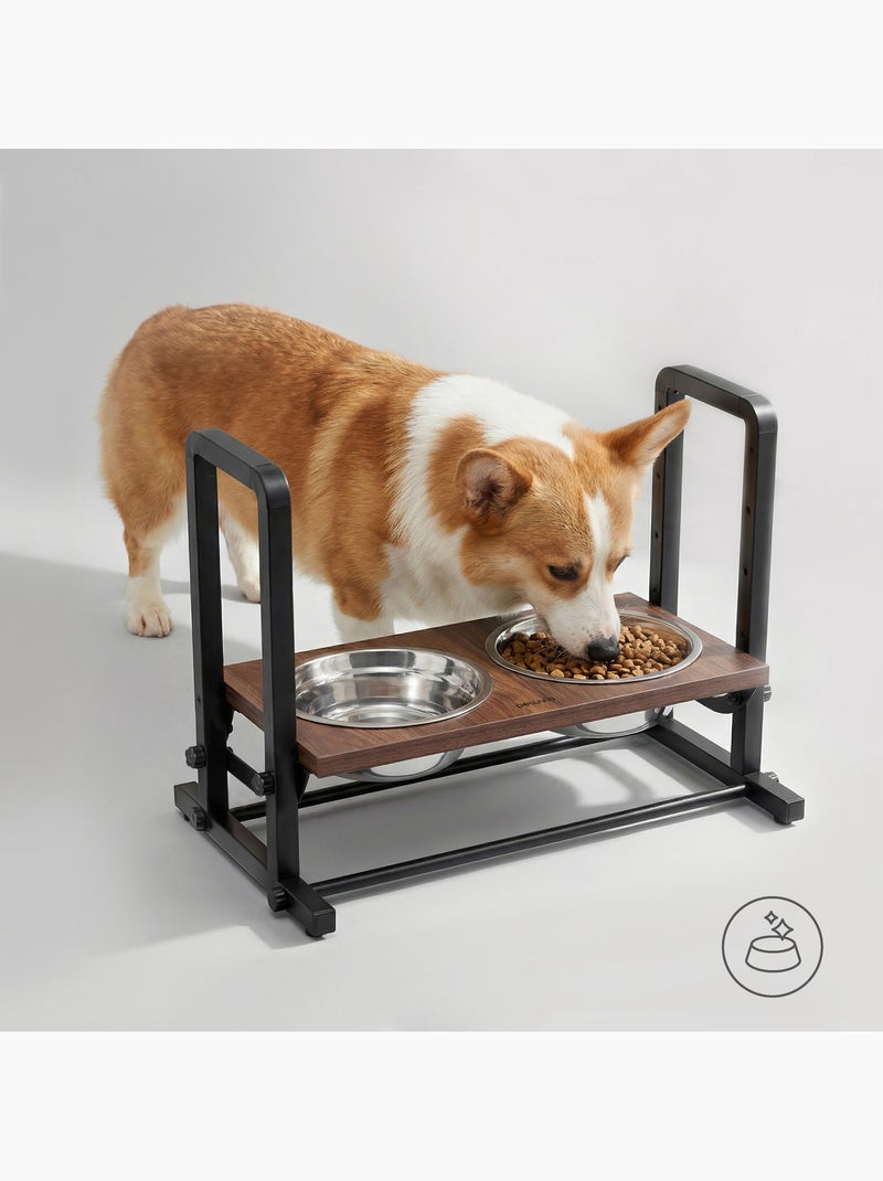 Comedero elevado para perros PELUVIO Misty - 2 cuencos - Altura ajustable- Comedero antisalpicaduras Negro Marrón - Kiabi