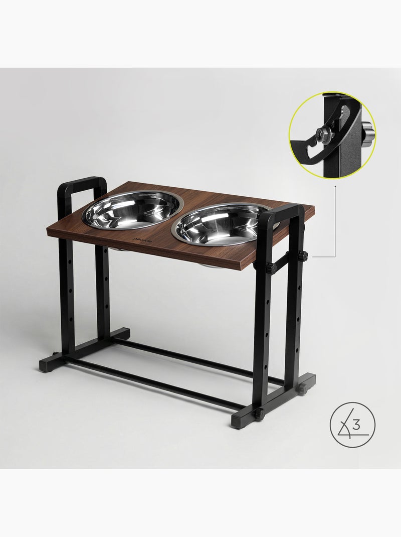 Comedero elevado para perros PELUVIO Misty - 2 cuencos - Altura ajustable- Comedero antisalpicaduras Negro Marrón - Kiabi