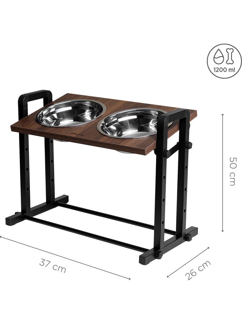 Comedero elevado para perros PELUVIO Misty - 2 cuencos - Altura ajustable- Comedero antisalpicaduras Negro Marrón - Kiabi