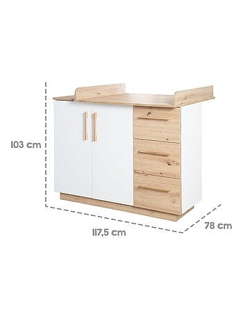 Cómoda cambiador 2 puertas y 3 cajones decoración roble 'Roba lion'