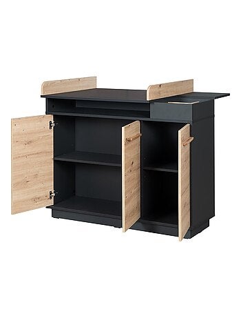 Cómoda cambiador 3 puertas y compartimentos abiertos decoración roble 'Roba lenn'