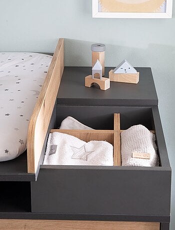 Cómoda cambiador 3 puertas y compartimentos abiertos decoración roble 'Roba lenn'