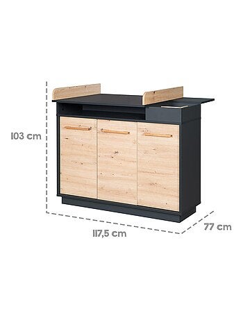 Cómoda cambiador 3 puertas y compartimentos abiertos decoración roble 'Roba lenn'