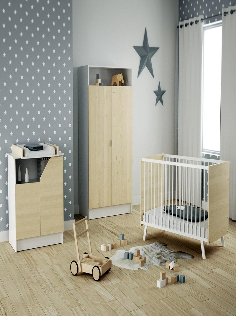 Cómoda cambiador bebé 2 puertas carnaval madera Blanco Beige - Kiabi