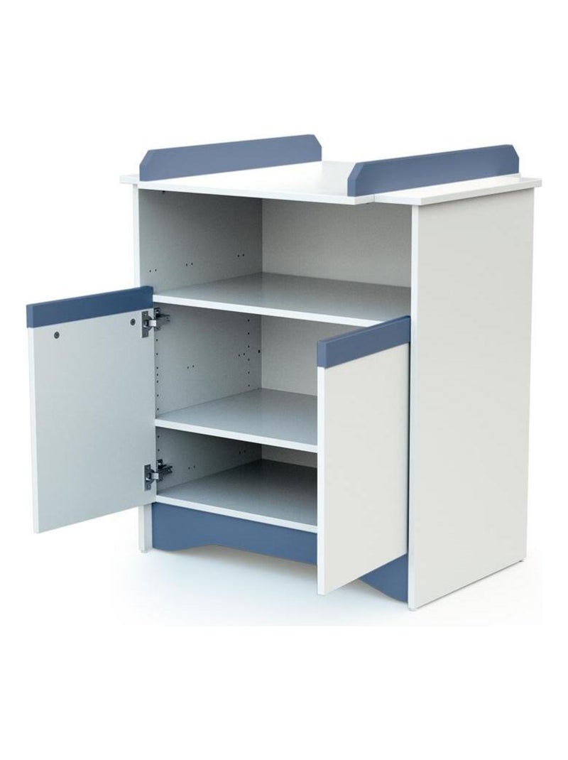 Cómoda cambiador bebé 2 puertas cotillon madera Blanco Azul - Kiabi