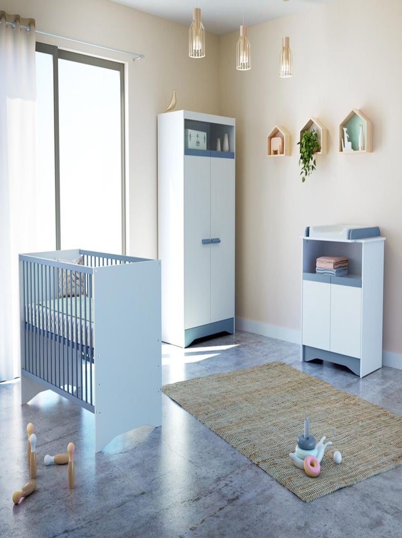 Cómoda cambiador bebé 2 puertas cotillon madera Blanco Azul - Kiabi