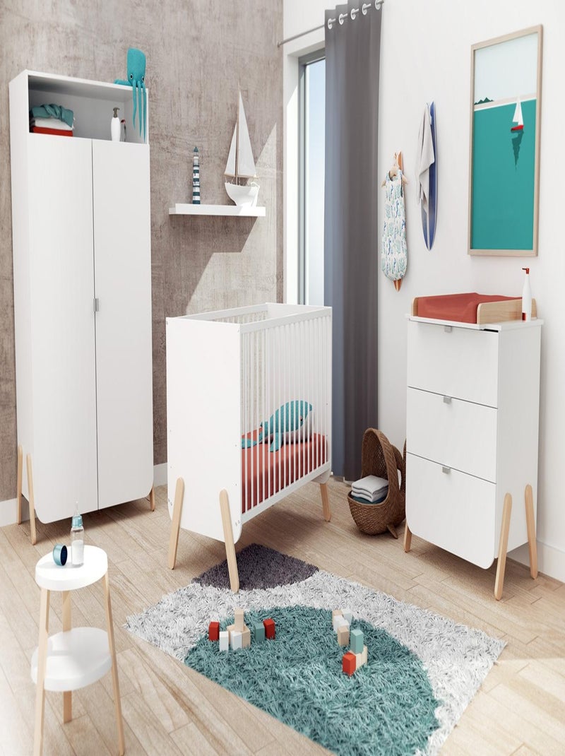 Cómoda cambiador bebé 3 cajones pirate madera Blanco Marrón - Kiabi