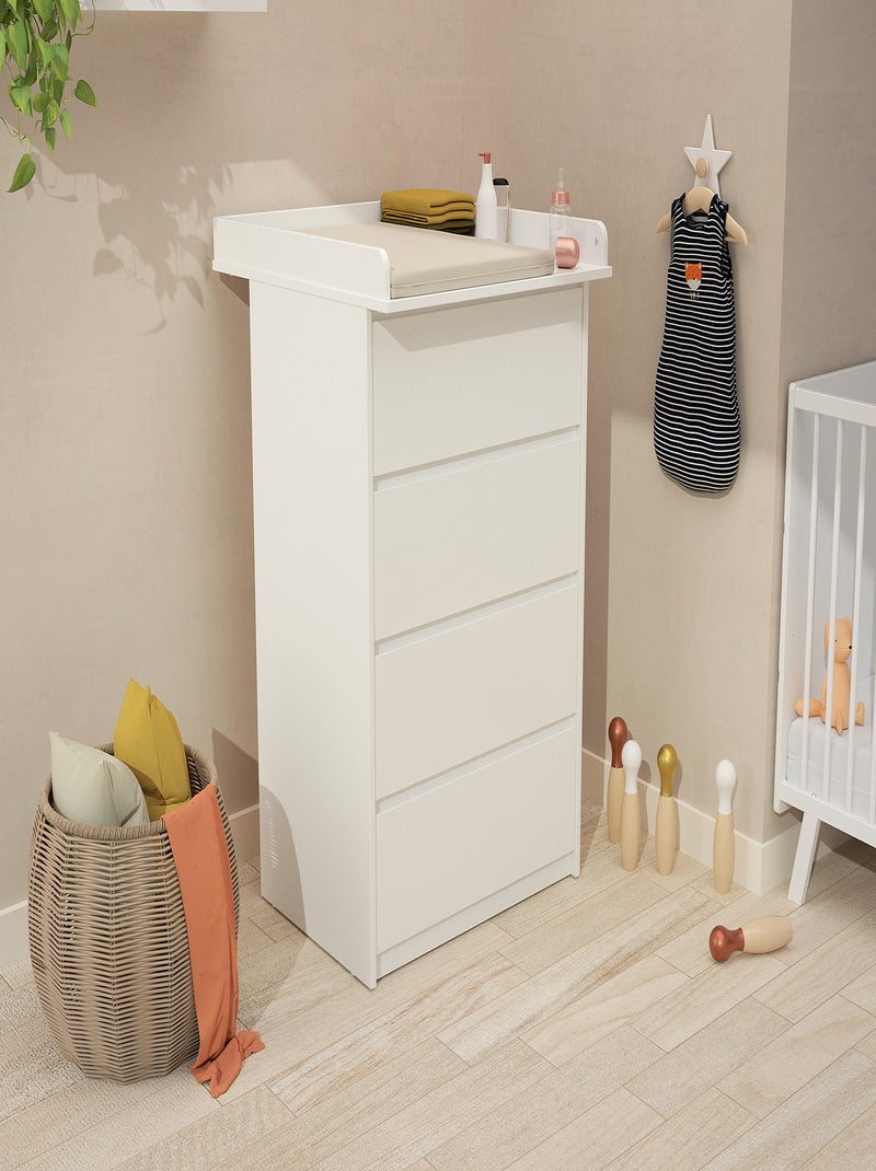 Cómoda cambiador bebé de 4 cajones 70 cm uno Blanco - Kiabi