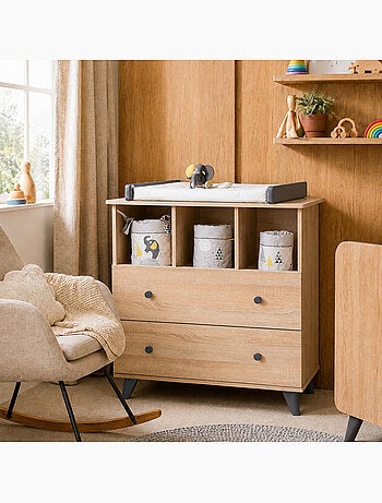 Cómoda cambiador con 2 cajones y 3 compartimentos, con acabado en madera de - SAUTHON
